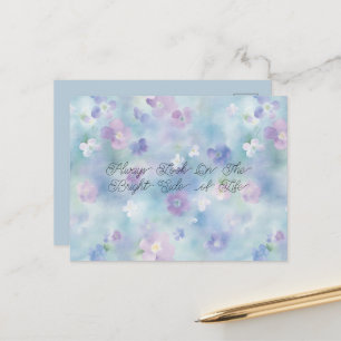 Cartão Postal Flores Azuis Lavanda Brancas Roxas Lado Brilhante