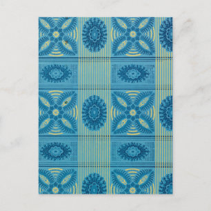 Cartão Postal Flores azuis listras amarelas vintage art Padrão