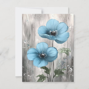 Cartão Postal Flores Azuis na Pintura de Madeira de Cinza