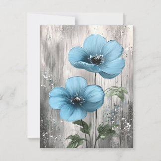 Cartão Postal Flores Azuis na Pintura de Madeira de Cinza
