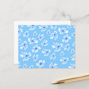 Cartão Postal Flores Bonito de Pastel, Azul e Branco