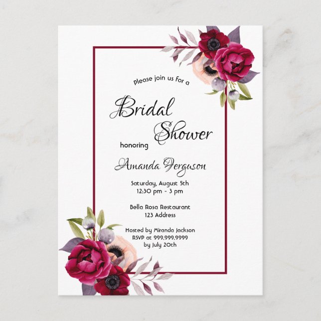 Cartão Postal Flores borgonhetas chá de panela (Frente)