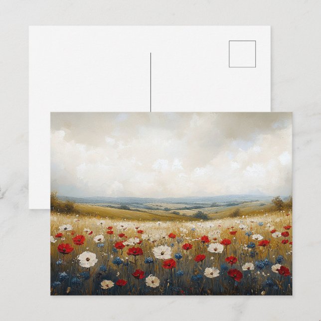 Cartão Postal Flores brancas e azuis (Frente/Verso)