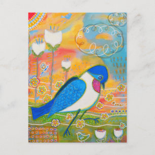 Cartão Postal Flores Brancas e de Aves