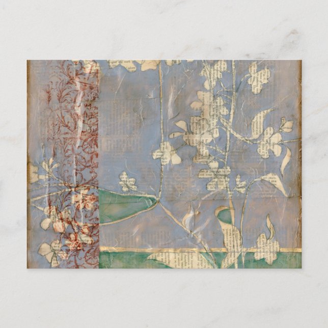 Cartão Postal Flores Brancas no Fundo de Newsprint (Frente)