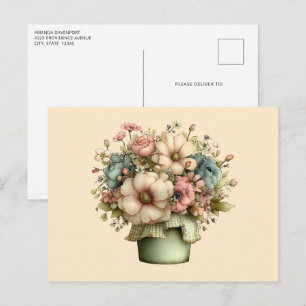 Cartão Postal Flores Caprichosas em um Vaso de Planta Cute