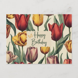 Cartão Postal Flores Coloridas de Tulipa de Aniversário