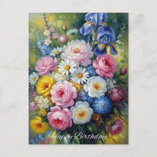 Cartão Postal Flores Coloridas do Jardim de Verão de Aniversário