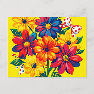 Cartão Postal Flores Coloridas e Ousadas em Buquê Pop Art com Bo