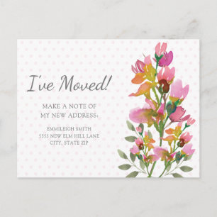Cartão Postal Flores Cor-de-Rosa Bolinhas Mudança de Endereço