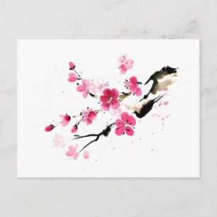 Cartão Postal Flores Cor-de-Rosa de Primavera Arte de Tinta Cali