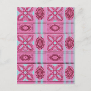 Cartão Postal flores cor-de-rosa listras azuis arte de vinheta P