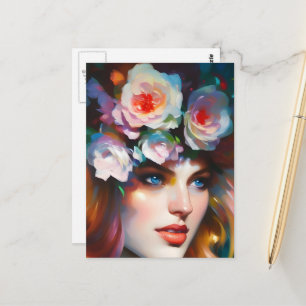 Cartão Postal Flores Cor-de-Rosa no Cabelo