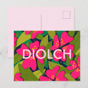 Cartão Postal Flores Cor-de-Rosa Tropicais Diolch Obrigado