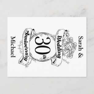 Cartão Postal Flores de Aniversário de Casamento de 30 Anos Rosa