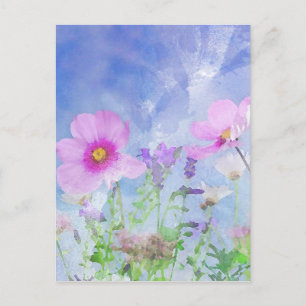 Cartão Postal Flores de aquarela