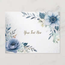 Flores de Aquarela Azul Empoeirado Elegante Prata