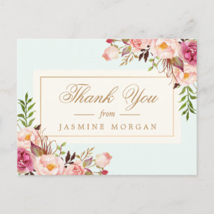 Cartão Postal Flores De Aquarela Chic Elegantes Obrigado