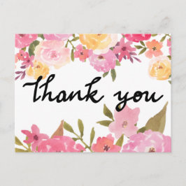 Cartão Postal Flores De Aquarela Obrigado Tipografia De Casament