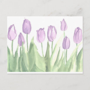 Cartão Postal Flores De Aquarelas Do Jardim Das Tulipas Roxas