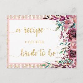 Cartão Postal Flores de Blush - Placa de recebimento de Chá de p