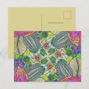 Cartão Postal Flores De Cactus Funciosos De Cor Mão