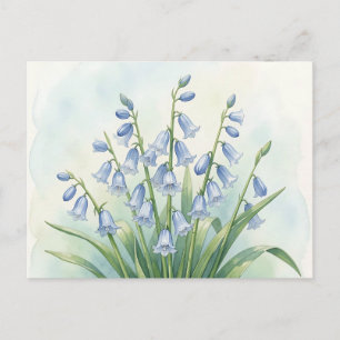 Cartão Postal Flores de Campainha Azul Aquarela Botânica