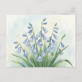 Cartão Postal Flores de Campainha Azul Aquarela Botânica