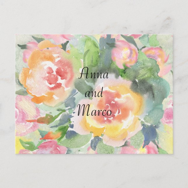 Cartão Postal Flores de casamento aquarela, modelo  (Frente)
