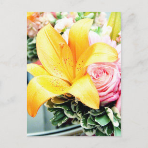 Cartão Postal flores de casamento laranja rosa estrela lírio ros