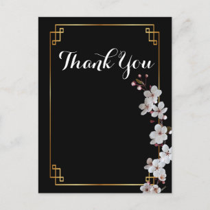 Cartão Postal flores de cerejeira brancas &moldura dourada Obrig