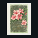 Cartão Postal Flores de Cerejeira Rosa Vintage e Saudação de Pás<br><div class="desc">Design estilo Art Nouveau vintage com flores de cerejeira rosa e saudação de Páscoa em fundo verde artesanal.</div>