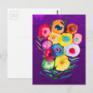 Cartão Postal Flores de cor aquosa, púrpura,