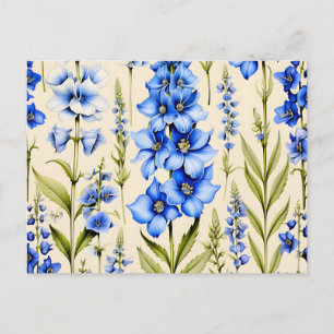 Cartão Postal Flores de Delfinium Azuis Botânicas