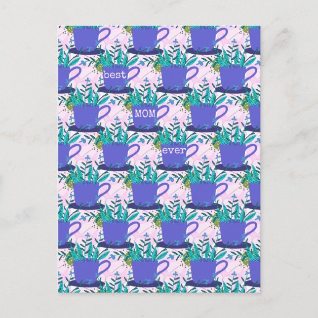 Cartão Postal Flores de dia de as mães em uma caneca (Frente)