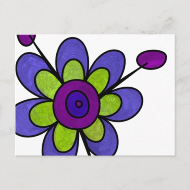 Cartão Postal Flores de Diversão Indígo e Verde (Frente)