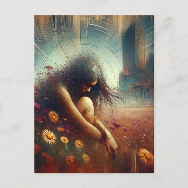 Cartão Postal Flores de Exposição Dupla Abandonadas Mulher da Ci (Frente)