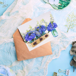Cartão Postal Flores de Hortênsia Azul em Caixa Vintage Postcard