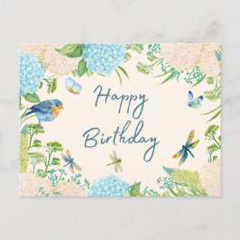 Cartão Postal Flores de Hortênsia de Aquarela de Aniversário