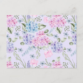 Cartão Postal Flores de Hortênsia Misturadas em Aquarela Pastel