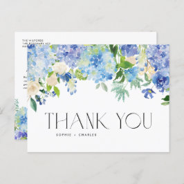 Cartão Postal Flores de Hydrangea Azul Moderno Casamento Obrigad