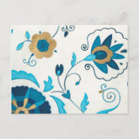 Flores de Indigo Douradas com Fundo Branco