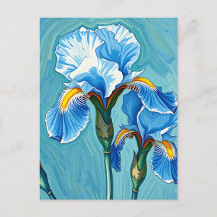 Cartão Postal Flores de Íris Azul Padrão Artístico