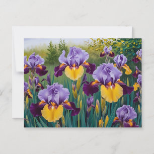Cartão Postal Flores de Íris Roxo Amarelo em Flor