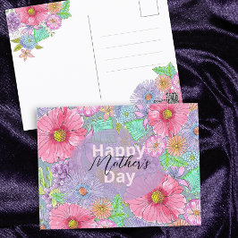 Cartão Postal Flores de Jardim de Aquarela Botânica Dia das Mães