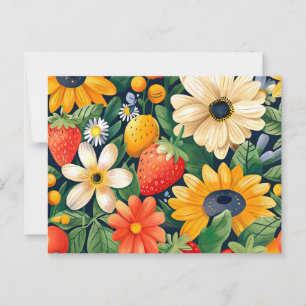 Cartão Postal Flores de Jardim de Verão Padrão de Morango