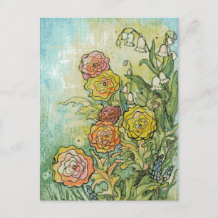 Cartão Postal Flores de Jardim em Mídia Mista