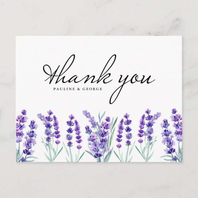 Cartão Postal Flores De Lavanda De Aquarela, Obrigado (Frente)