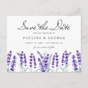 Cartão Postal Flores de Lavanda de Aquarela Salvem a Data