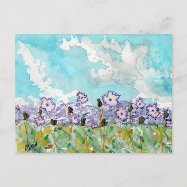 Cartão Postal Flores de Lavanda & Nuvens (Frente)